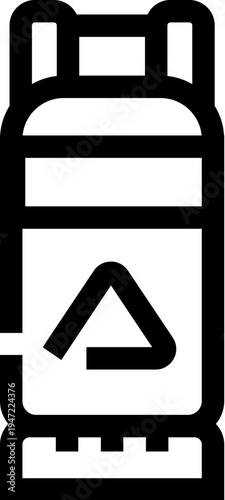 Gas cylinder displaying a triangular warning symbol, representing energy, safety, and fuel storage for various applications in a simple line art style