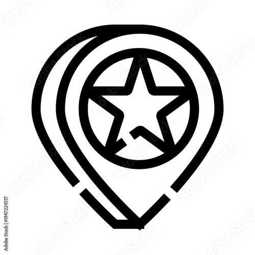 Location pin icon with a prominent star symbol indicating a favorite place, important landmark, or saved destination on a digital map, highlighting travel and navigation concepts