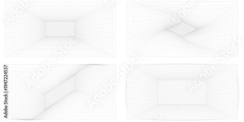 Perspective grid background 3d Vector illustration. Interior design Model projection background template. Line one point perspective