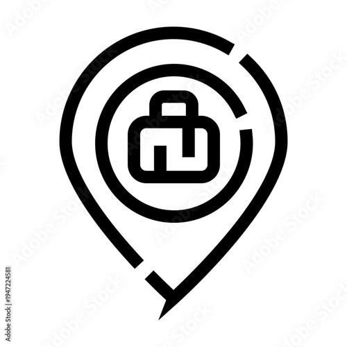 Location pin icon with a briefcase inside indicating job site, career opportunity or business destination on a map ideal for recruitment, corporate, navigation, or app ui visuals