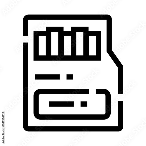 Memory card icon representing portable flash storage for saving, transferring and backing up digital files and media, minimalist black outline symbol for tech and devices
