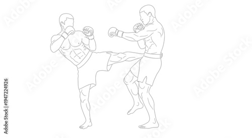 Line art illustration depicting a boxing match or martial arts sparring session