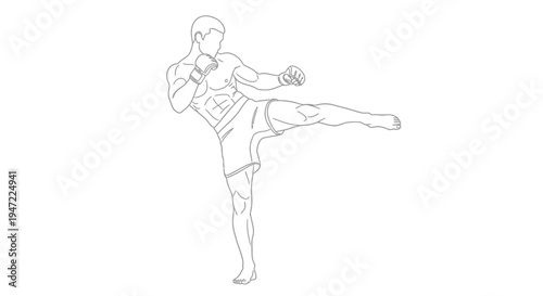 Muay thai fighter demonstrating a powerful roundhouse kick in a dynamic pose