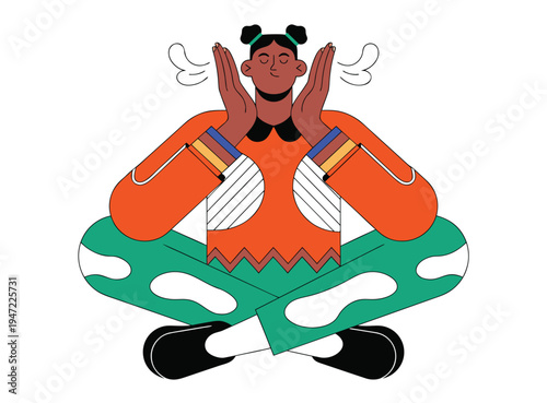 Vector Illustration of Person in Meditation Pose Struggling with Stress and Frustration for Mindfulness Practice