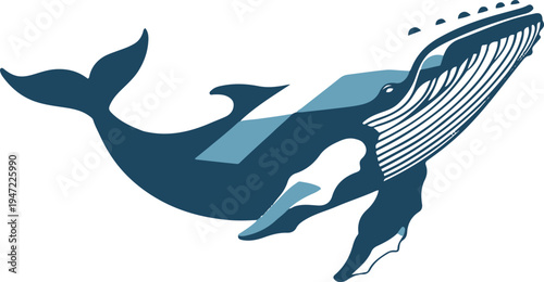 stylized whale swimming upward with bubble trail, elegant vector illustration, minimal shapes, white background 3