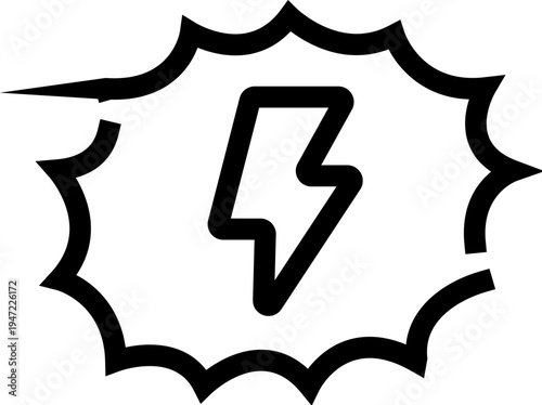 Lightning bolt striking a comic style explosion bubble, symbolizing electrical power, sudden impact, storm alert, danger and urgent notification for web, app or print use
