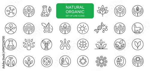 Natural Organic Line Icons Set Eco Farm Bio Healthy Vector Collection