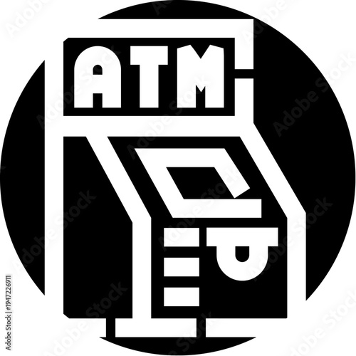 Automated teller machine - atm - icon representing banking, cash withdrawal and digital finance services, modern vector symbol for transactions, payments, accounts and secure access