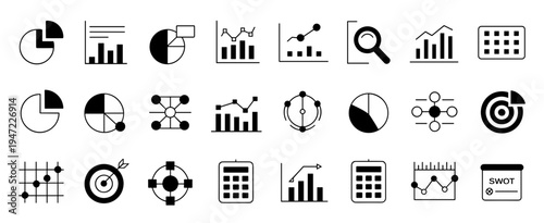Analytics Chart Icon Set – Graph, Pie Chart, Statistics, Data Analysis, Report, Dashboard, Finance, Business Line Icons Collection