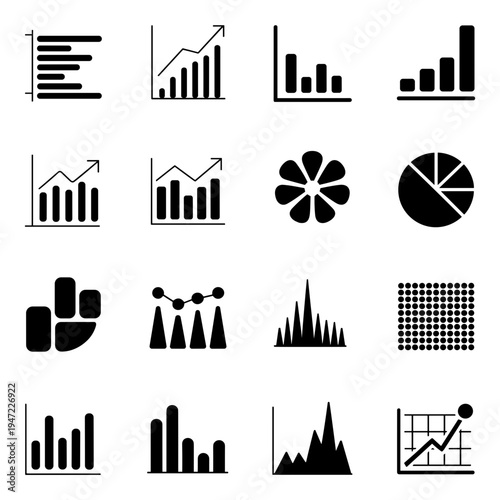 Analytics Chart Icon Set Graph Statistics Finance Data Vector Collection