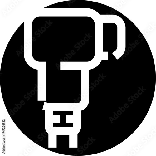 Jackhammer tool icon simplifying the powerful pneumatic drilling machinery used by workers for demolition and construction projects, presented in a black and white design