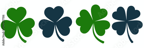 Four Leaf Clover Icon Set Lucky Shamrock Green Symbol Vector Collection