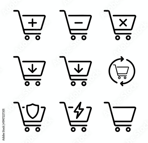 Photos Shopping Cart Icon Set Ecommerce Trolley Symbols Add Remove Download Security Ve