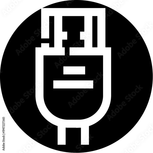 Electric plug icon enclosed in a black circle, illustrating concepts of power, supply, charging, and connectivity for modern electronic devices and infrastructure