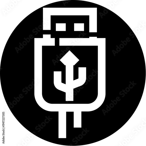 Universal serial bus plug icon symbolizing modern computing hardware interface, enabling data transfer and device connection with simple graphic design