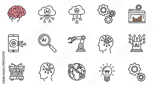 Artificial Intelligence Technology Icons and Symbols