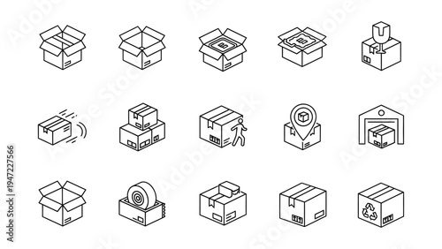 Packaging and shipping icons in a line style