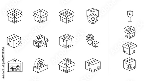 Logistics and shipping icons in a line style
