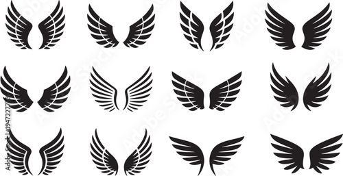 Collection of angel wings set vector illustration isolated on transparent background