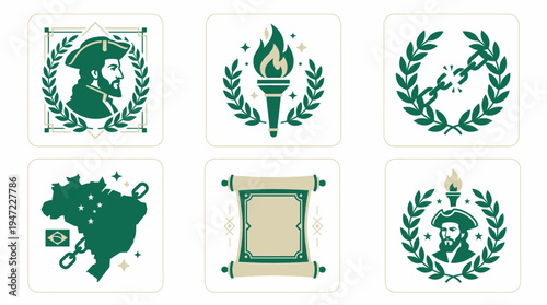 Tiradentes Day Set of Brazilian Independence Day Icons and Symbols isolated on white background, Vector