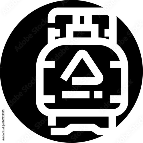 Gas cylinder glyph icon representing energy, fuel, and industrial applications, suitable for digital interfaces, web elements, and conceptual designs involving power sources and liquid petroleum gas