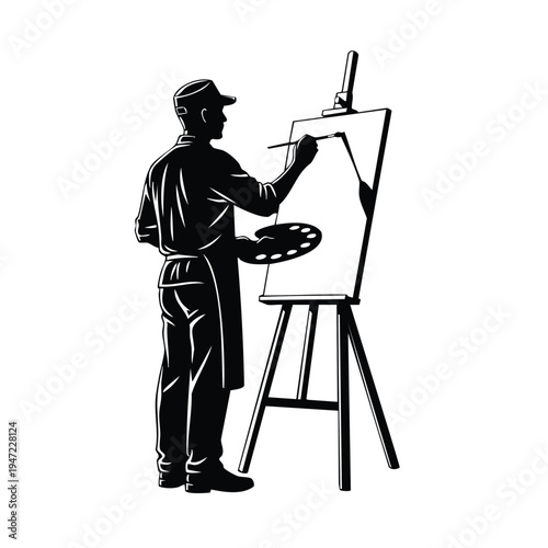 Artist painting on canvas silhouette, painter, creativity, fine arts