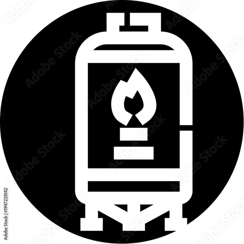 Gas cylinder with visible burning flame symbolizing natural gas and fuel use for heating, cooking, industrial boilers and portable appliances, highlighting energy supply and safety