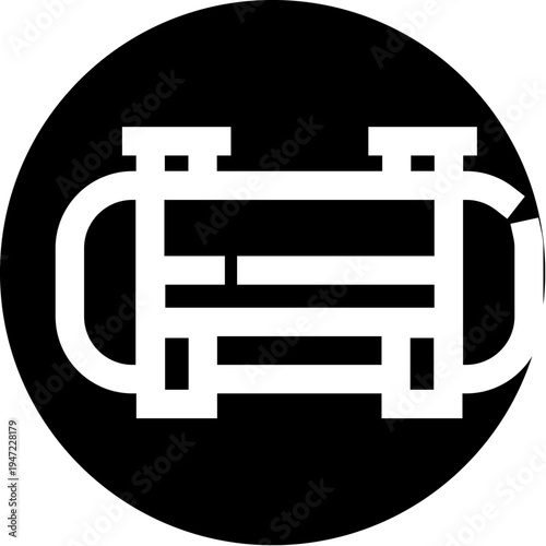 Abstract black and white circular logo presenting geometric lines and shapes in a minimalist design, creating a versatile graphic element for various branding concepts