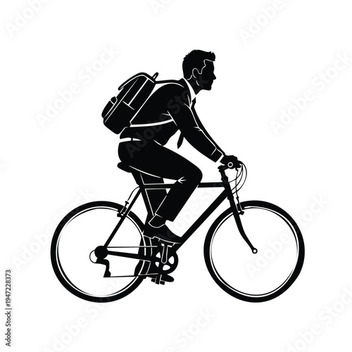 Businessman cycling on bicycle to work commuting city, silhouette isolated vector