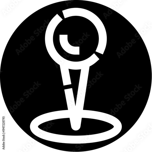 Map pin location icon with a broken circular ring, symbolizing a point of interest for navigation, route finding, tracking and destination search on digital maps and apps