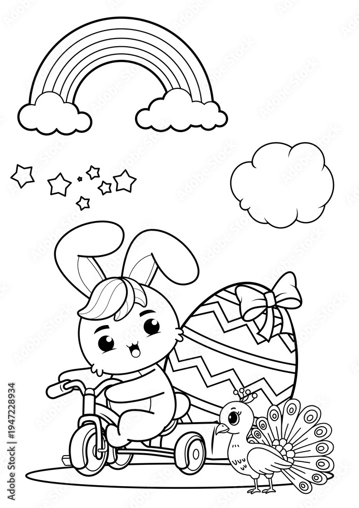 Fototapeta premium Easter Eggs and Bunny Coloring Page – Printable Holiday Activity for Children