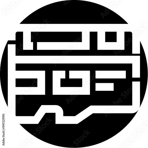 Abstract keyhole burial mound outline creating a symbolic icon, representing ancient history, heritage, and archaeology in a minimalist black and white design