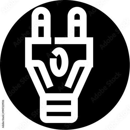 Electric plug icon, a simple black and white line art graphic, representing connection, power, electricity, and energy transfer, useful for technology and utility concepts