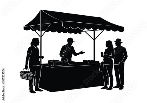 Vector illustration of people at a market stall