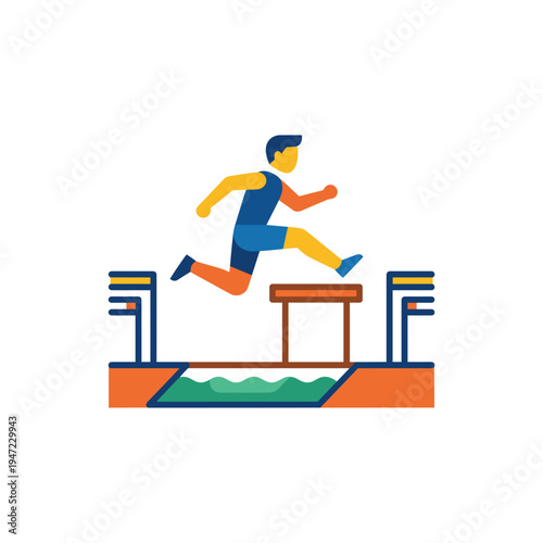Hurdles race icon, athletic runner jumping over hurdles in a track and field competition