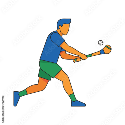 Illustration of a person playing hurling, a popular Irish sport, with a ball and hurley stick