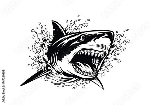 Vector illustration of angry shark with splashes