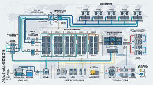 Industrial process diagram with complex system.