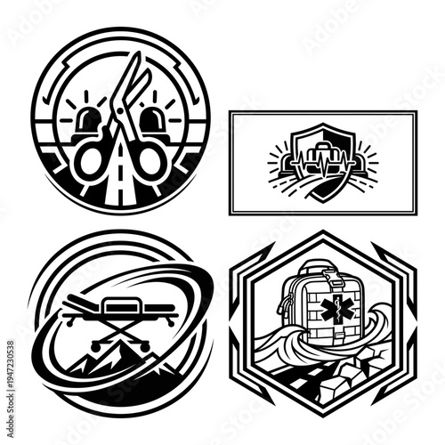 Medical evacuation and flood rescue emblem icon bundle