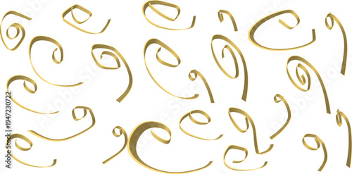 Abstract golden swirls and curls forming decorative patterns against a clean white background, evoking elegance and sophistication