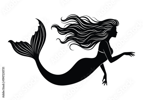 Black silhouette of a mermaid vector