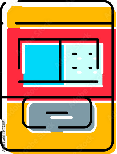 Vending machine color icon illustrating convenience, automated retail, and quick service, representing modern food kiosks offering a variety of treats and drinks in a colorful, accessible way