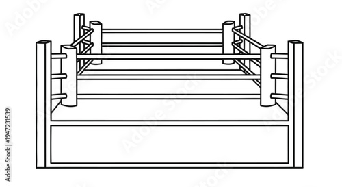 Line art depiction of a boxing ring isolated on a plain white background
