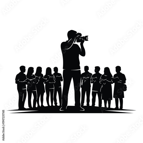 Photographer silhouette with camera takes picture of choir illustration