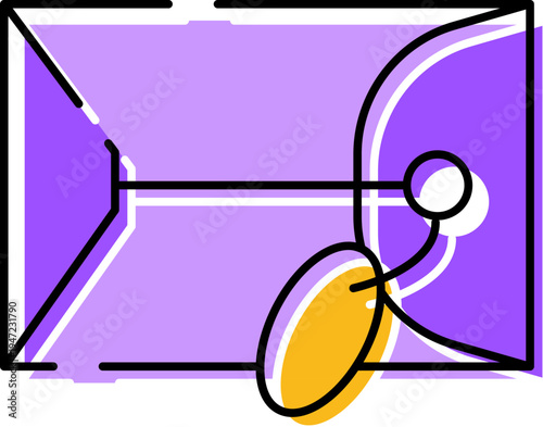 Purple stylized e mail envelope with an open flap and a yellow speech bubble or message indication, representing concepts of digital communication, delivery, and notifications