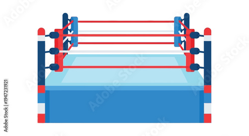 Isometric view of a professional wrestling ring with ropes and corner posts