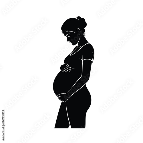 Pregnant woman silhouette holding belly waiting for baby arrival soon