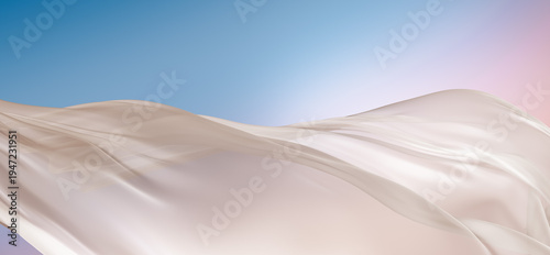 Canvas-taulu Flowing translucent sheer fabric draping across a serene pastel blue and pink gradient