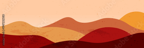 Mountain landscape wallpaper vector with layered desert hills. Modern design illustration for cover, fabric, invitation and print