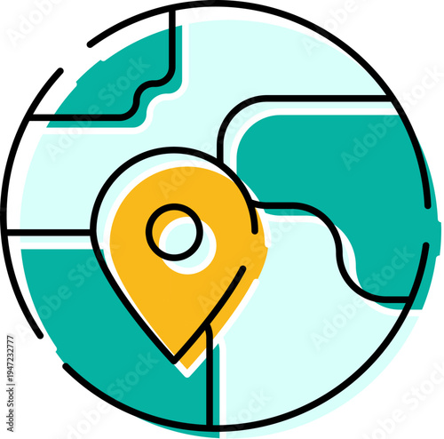 World globe with continents and a prominent yellow location pin marking a specific spot, illustrating concepts of navigation, travel, and global destinations